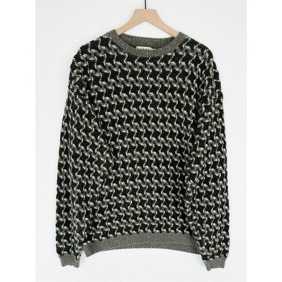 Vtg Coldwater Creek Sweater Mens‎ Large Green Geometric Heavy Retro Dad Grandpa - Picture 1 of 16